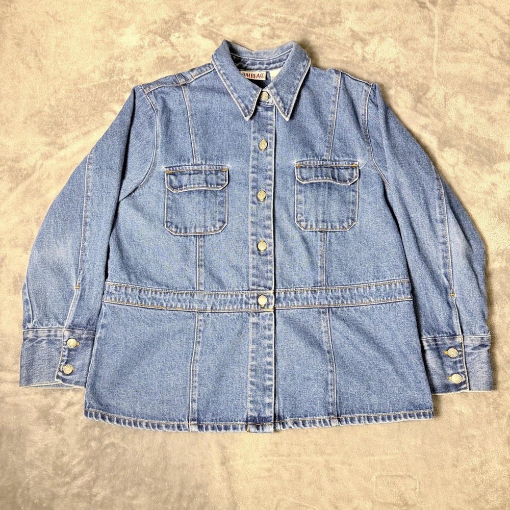 Vintage Bill Blass Jeans Women XL Denim Jacket Medium Wash Blue Cotton Utility